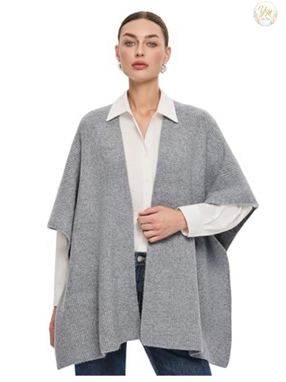 Ribbed Knit Open Front Shawl Wrap Poncho Cape One Size